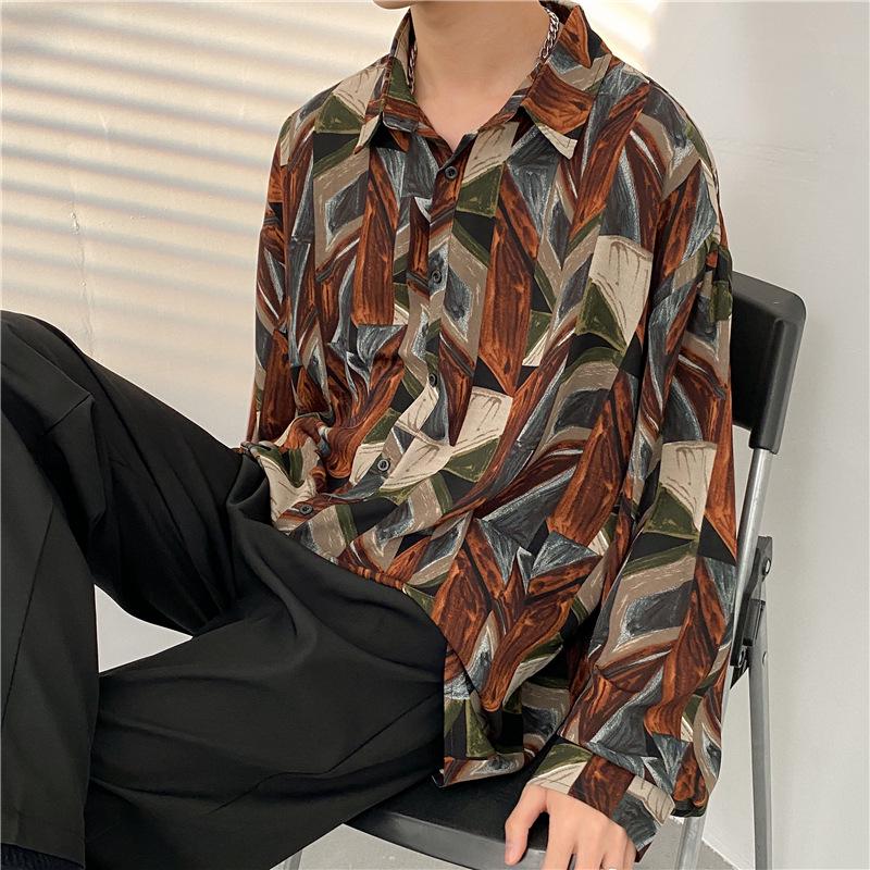 Unisex Thai Vintage Floral Long-Sleeve Shirt, Loose Fit for Street Dance, Spring/Autumn