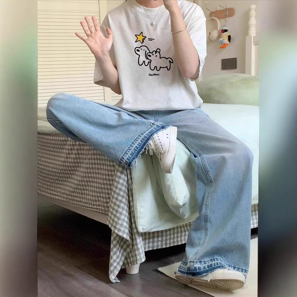 catty short-sleeved t-shirt women's pure cotton summer new cartoon printing American retro niche design top