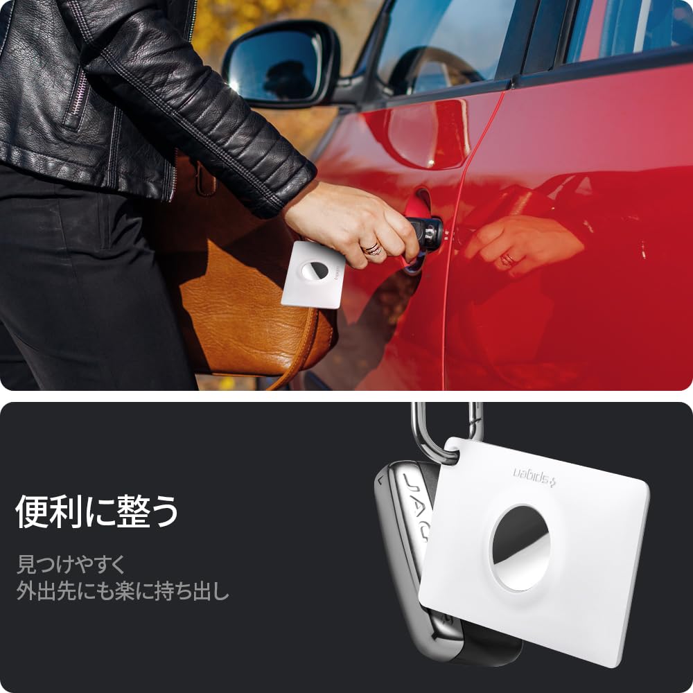 Spigen AirTag Case Card Type Keychain with Carabiner Wallet Wallet Storage Slim Lightweight Lost Prevention Shockproof Air Tag Case Air Fit AMP01835