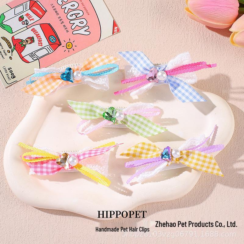 Pet & Dog Plaid Bow Hair Clip Accessory 3.8 cm Frog Clip