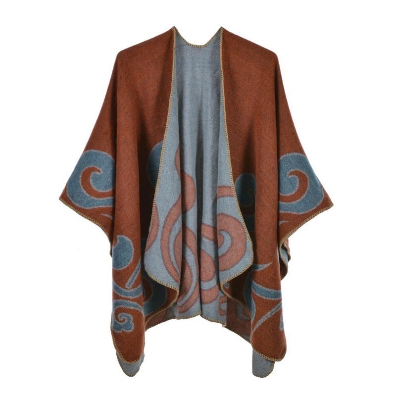 Women's Cape Shawl Autumn and Winter Retro Split Fork Warm Imitation Cashmere Scarf Cape