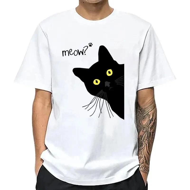 Meow Cat Graphic T Shirt Funny Pet Tee Cute Animal Print Cotton Mens XS-XXL 4XL