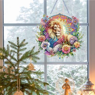 Animal Theme 2D Flat DIY Special Shape Hanging Diamond Art Kits Rhinestone Diamond Art Window Pendants Wall Door Decoration