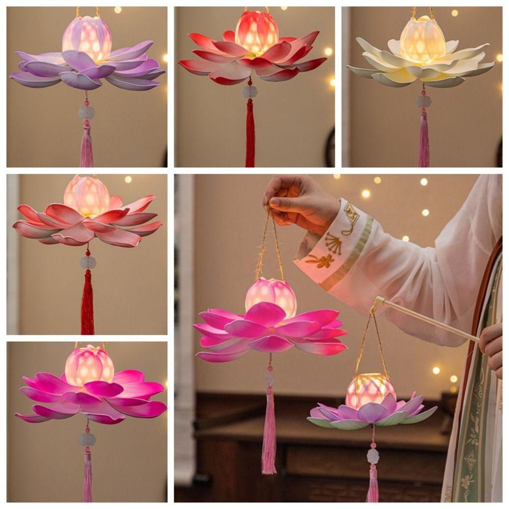 

LED DIY Mid Autumn Lotus Lantern Bamboo Weaving Material Bag Blessing Props