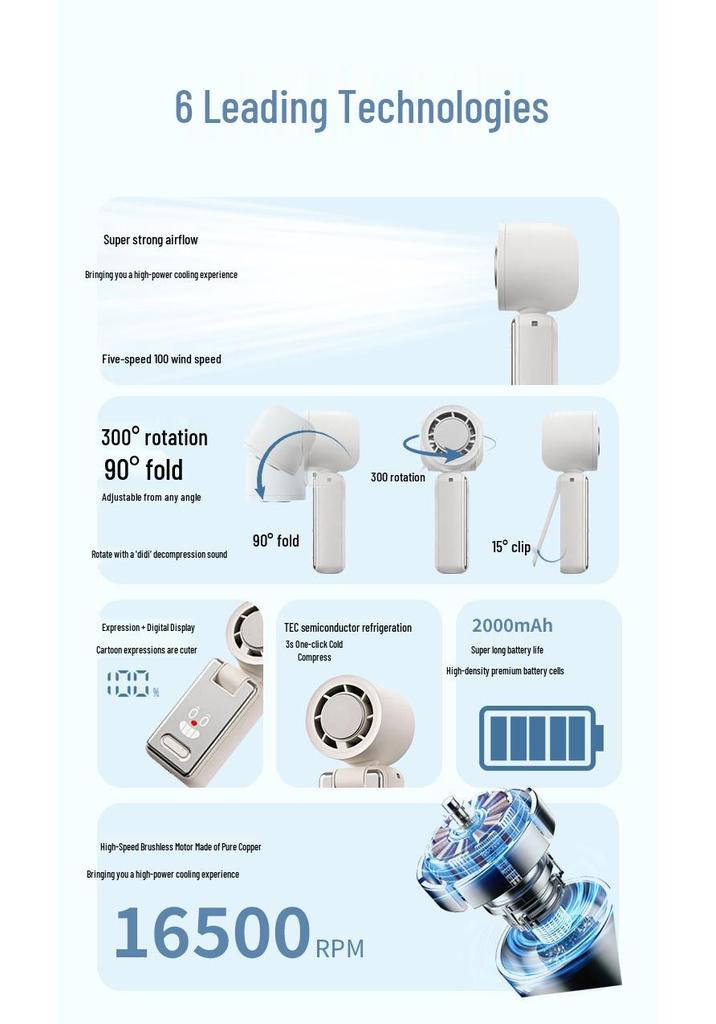 Turbo High-Speed USB Rechargeable Handheld Fan with 100-Speed Digital Display for Outdoor Cooling