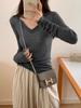 Women's Slim Fit V-Neck Sheer Long-Sleeve Knit Top - 2024 Early Autumn Design