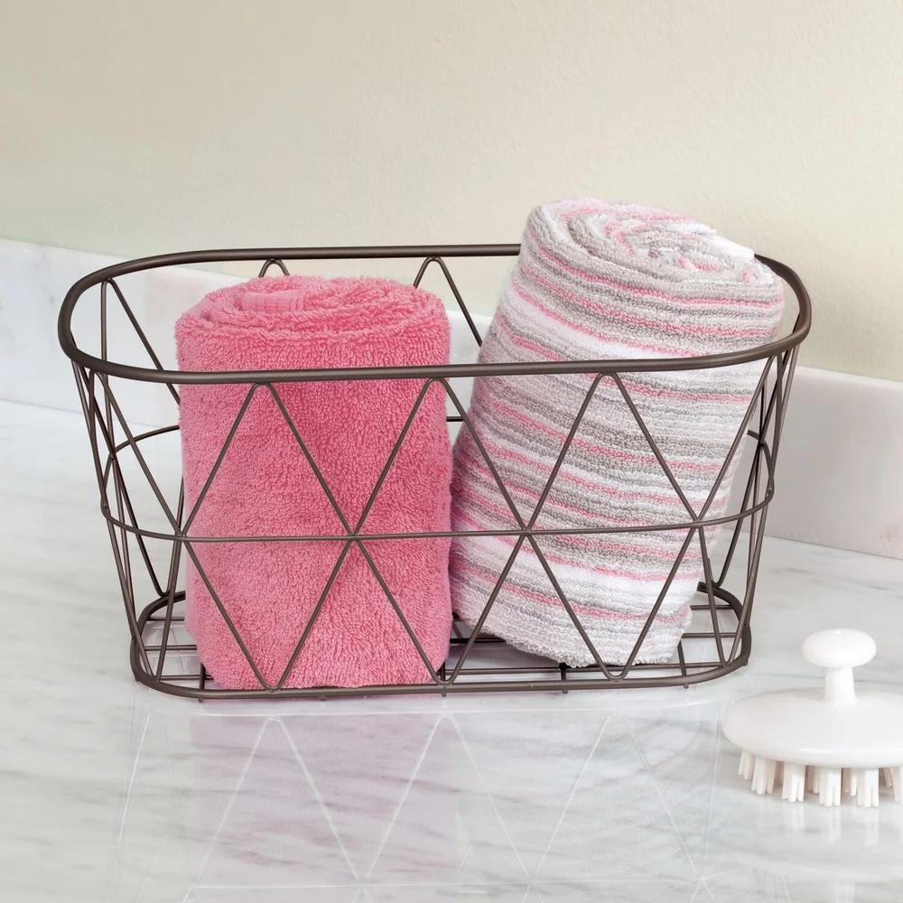 Bronze Stahl Draht Aufbewahrungskorb Geometrisches Muster Badezimmer Küche Schrank Organizer Essentials Heimaufbewahrungslösung