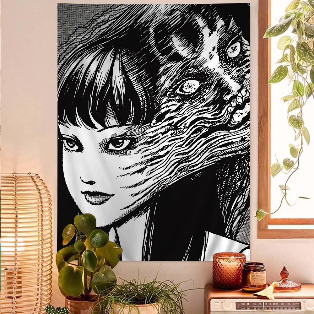 Japan Anime Junji Ito Cartoon Wandteppich Kunst Science-Fiction Zimmer Heimdekoration Wandbehang Blätter