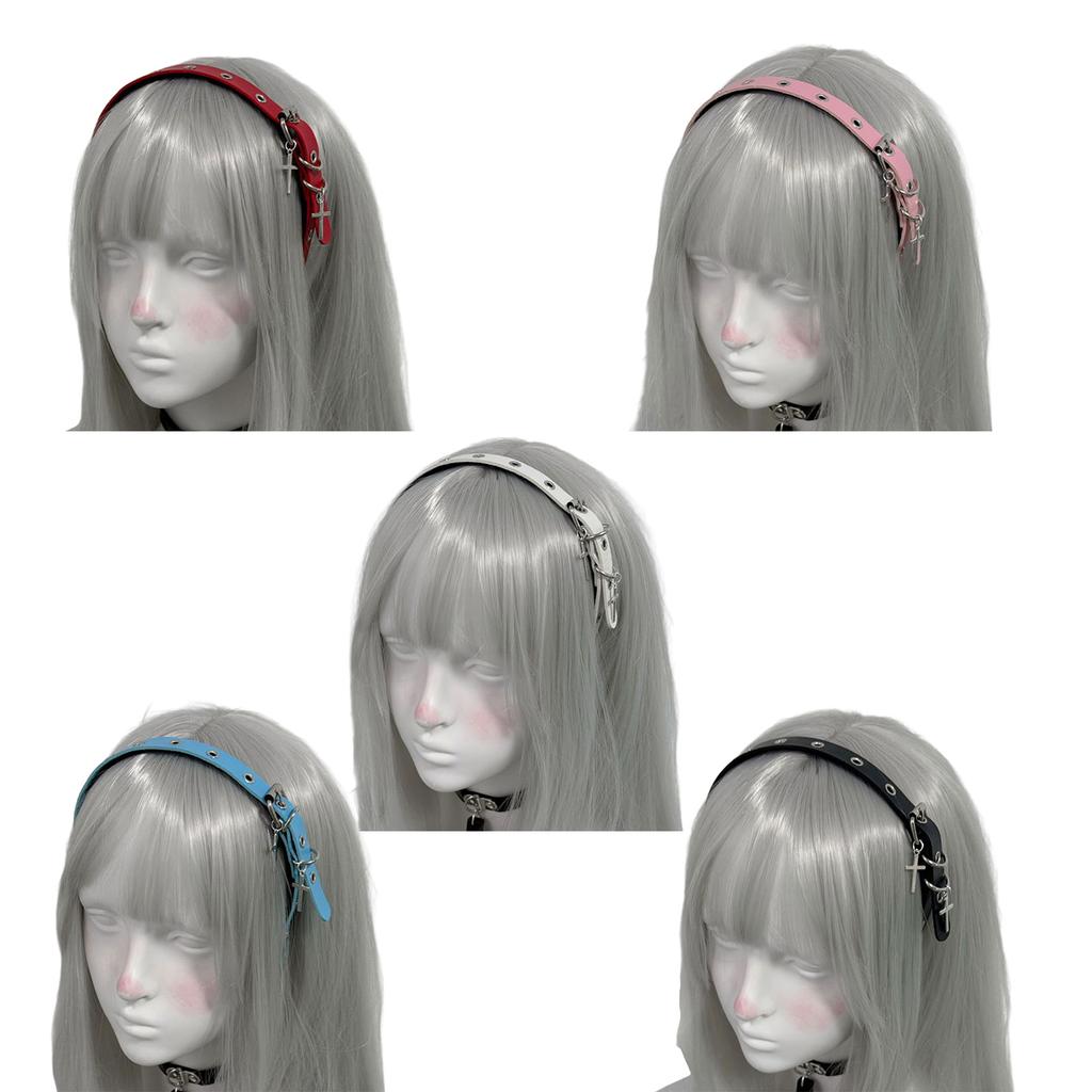 Punk Gothic Cross Design Leather Headband For Women Daily Use Cosplay Y2K Fashion