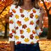 Women's Casual 3/4 Sleeve Printed Top - Maple Leaf Pattern Round Neck Blouse for Fall