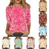 Women's Casual Floral Print Three Quarter Sleeve Top Round Neck Lightweight Blouse for Daily Wear and Comfortable Fit