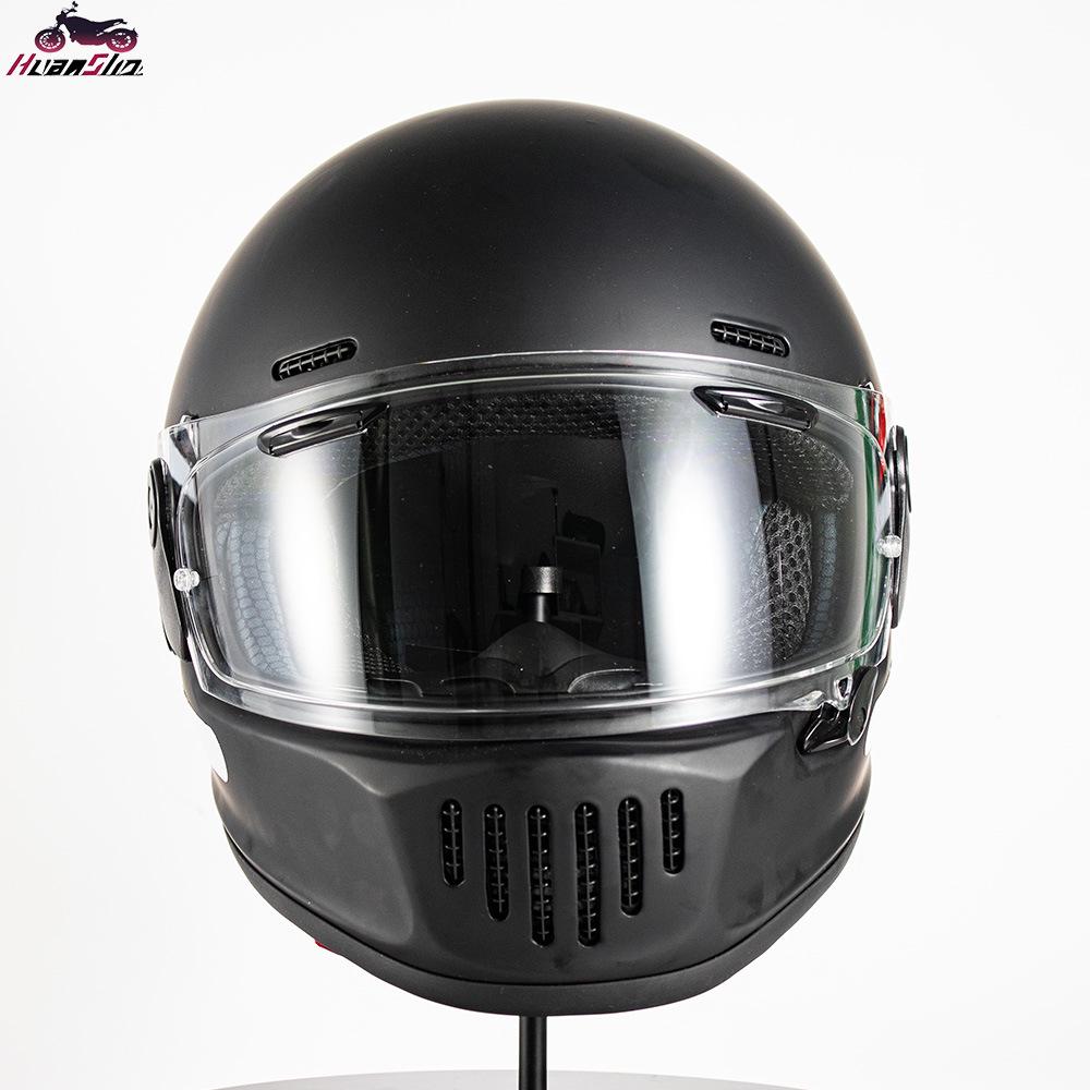 Retro Full Face Motorcycle Helmet with Fiberglass Lens and Ventilation for All-Season Use