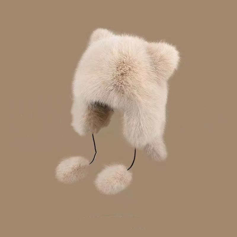 Thickened Winter Hats For Women Keep Warm Windproof Furry Trapper Hat With Cute Tail Ear Protectors Bomber Hat Winter