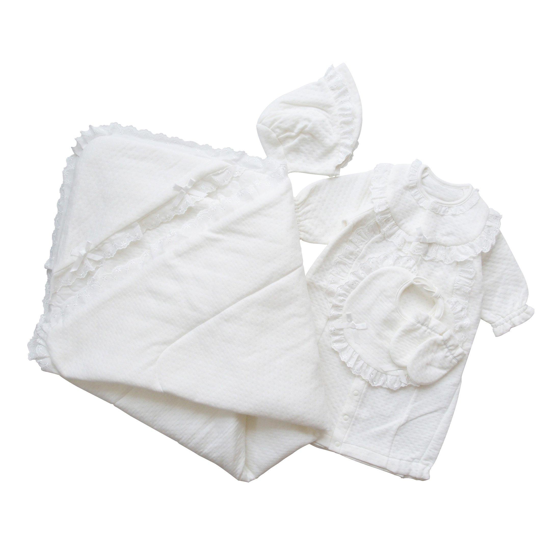 

Комплект мягкого материала для новорожденного, включающий детское платье и пеленку для пеленания, идеально подходящий для выписки из больницы или для посещения храма. белый