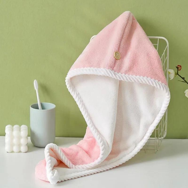 Coral Plush Dry Hair Cap Double Layered Thickened Women Water Absorbing Quick Drying Hair Wiping Towel Bath Cap Headband Towels