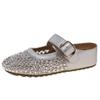 thick-soled inner height-increasing rhinestone bag head half slippers women's summer wear new fishing net shoes cool slippers single shoes