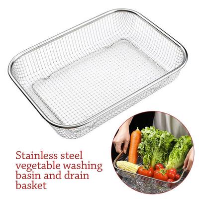 New Stainless Steel Washing Basket Sink Strainer Colander Square Storage Baskets Kitchen Supplies Vegetable Washing Basin