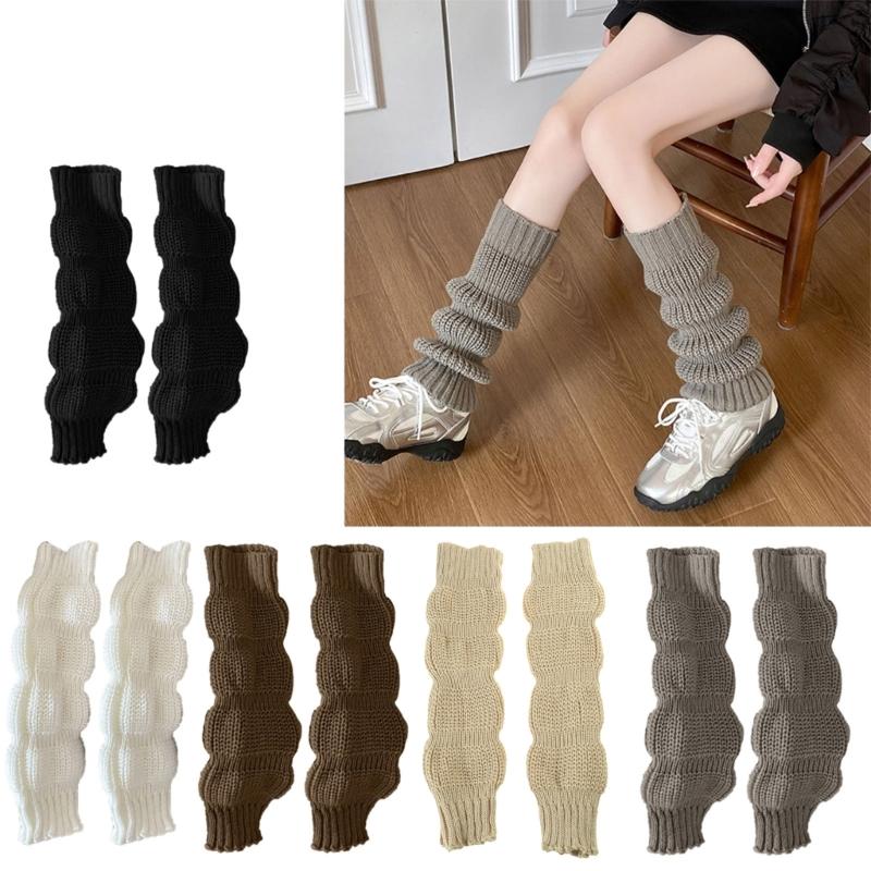 Japanese Student Leg Warmer Footless Socks for Women Girls Scrunch Lantern Boot Covers Solid Color Loose Leg Sleeves