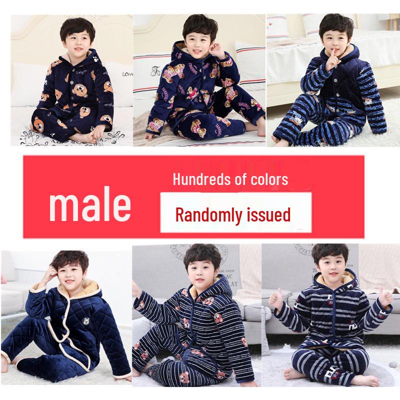 Dětské útulné pyžamo z křišťálového sametu - Silná prošívaná sada z korálového fleecu pro podzim a zimu