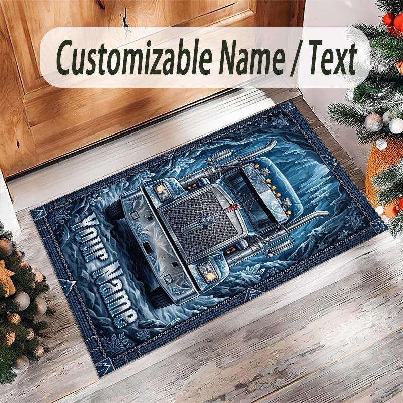 Truck Theme Crystal Velvet Floor Rug Personalized Custom Name Text Warm Carpet Home Decoration