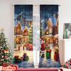 Set Of 2 Flat Printing Christmas Curtain Village Versatile Durable Polyester Without Electricity Festive Holiday Use