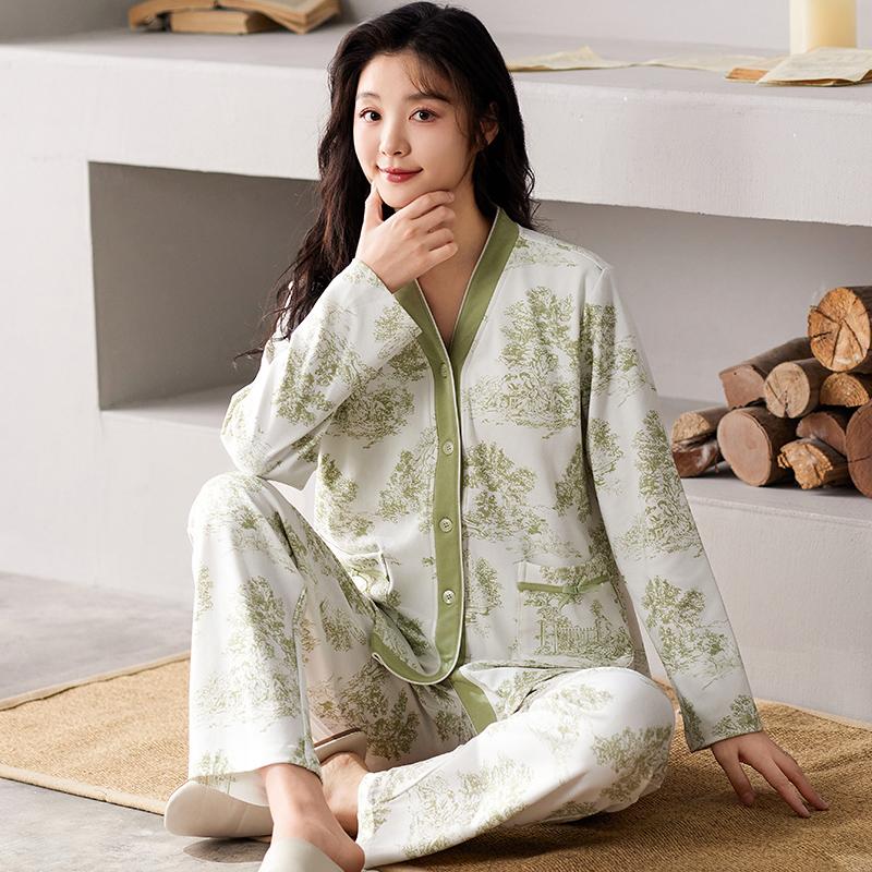 Ink and Wash Women Pajamas Set Casual Long Sleeves Long Pants Autumn Winter Simple Sleepwear Cozy Pyjamas Soft Pijamas Girls Pjs