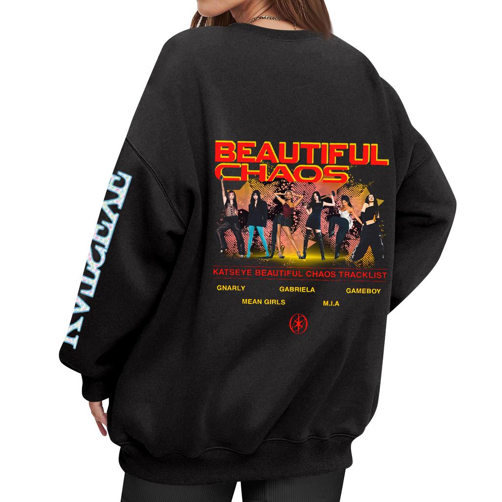 Damenmode Langarm Print Rundhals Lockerer Pullover Sweater Top