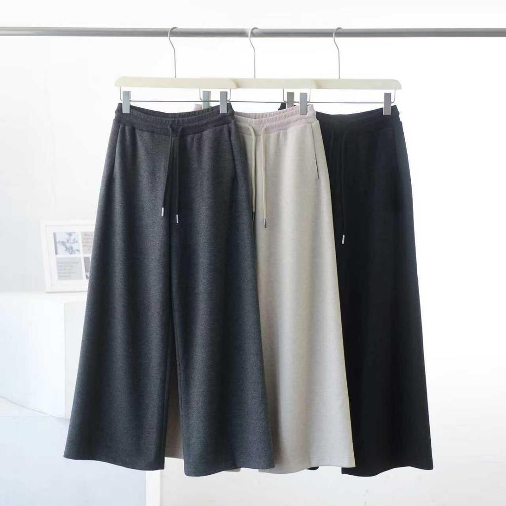 2025 Women's Double-Sided Wool Pants: Thick, Loose, Elastic Waist, Drawstring, Straight-Leg, Floor-Length.