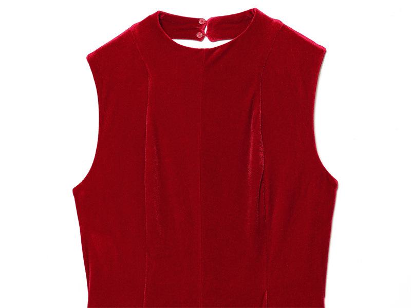 Summer 2025 Women's Sleeveless Velvet Midi Dress with Waist-Cinching Design