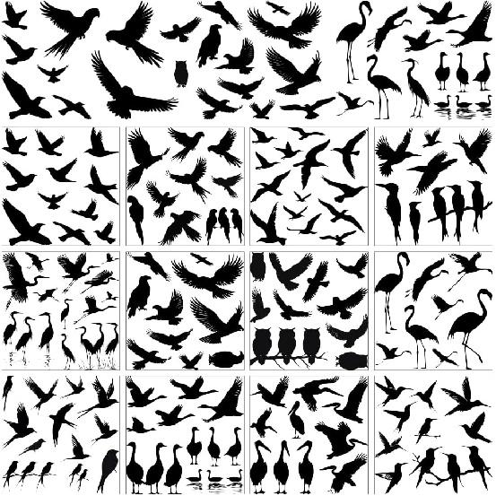 

AHANDMAKER 12 листов Наклейки-переводки с силуэтами птиц, Черное украшение с изображением различных видов в полете и сидящих птиц для