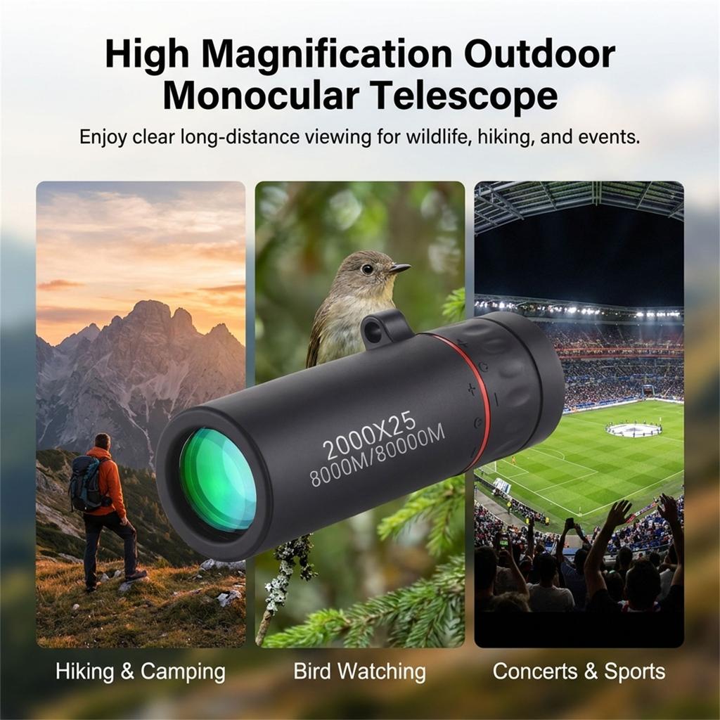 New 2000x25 HD Monocular Telescope Mini Portable Mobile Phone Telescope Camping Hunting Birdwatching Telescope