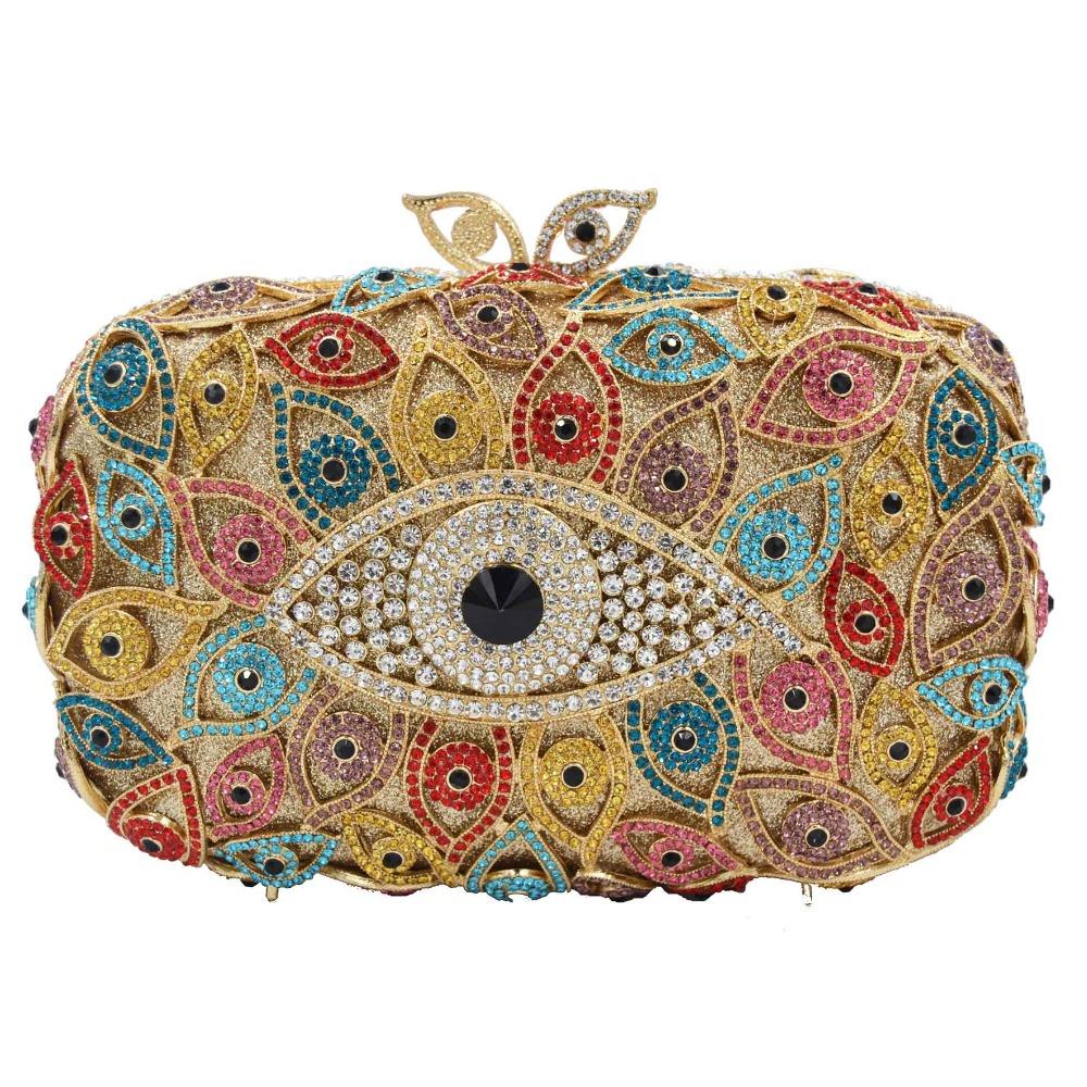 Deluxe Handwork Women Evening Bags Female Crystal Clutch Party Bags Handbags Gold Evil Eye Dinner Bags