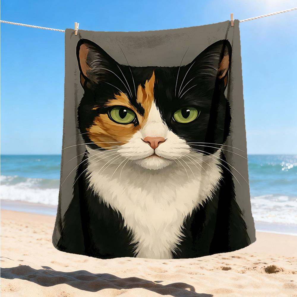 1pc Calico Cat Outdoor Flannel Blanket Soft All Season Polyester Throw , Perfect for Picnics & Travel , Picnic Accessory