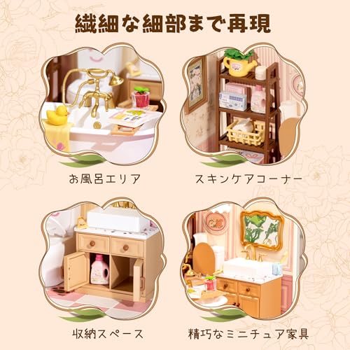 ROBOTIME Plastic DIY Miniature House Kit Dollhouse Miniature Food Toy Doll House with LED Lights Gift Craft Assembly "Super Creator" Pop Bubble Bathro