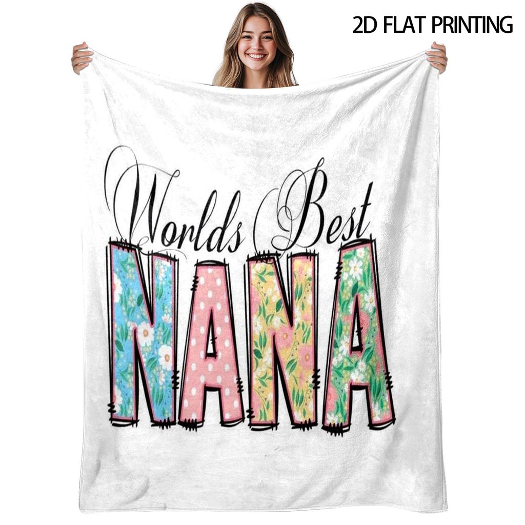 Worlds Best Nana Flannel Throw Blanket Floral Letter Print Soft Sherpa Blanket Gift For Grandma Home Decor