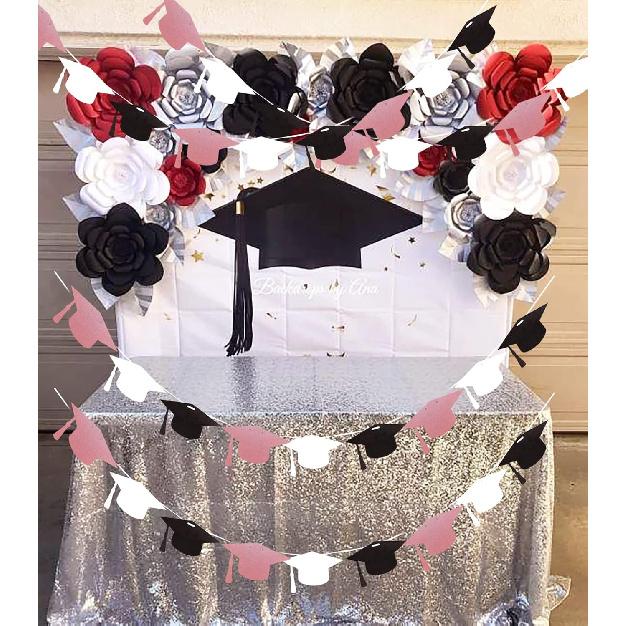 Graduation Party Decorations Maroon White Black 2025/Maroon Burgundy White Graduation Decorations 2025 FSU Maroon White 4pcs Grad Hat Banner Garlands