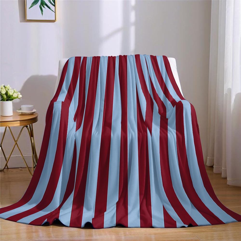 Coperta in Flanella a Righe Verticali Bordo e Azzurro Chiaro Calda Morbida Halloween Natale Divano Caldo Accogliente Decorativa Per Tutte le Stagioni