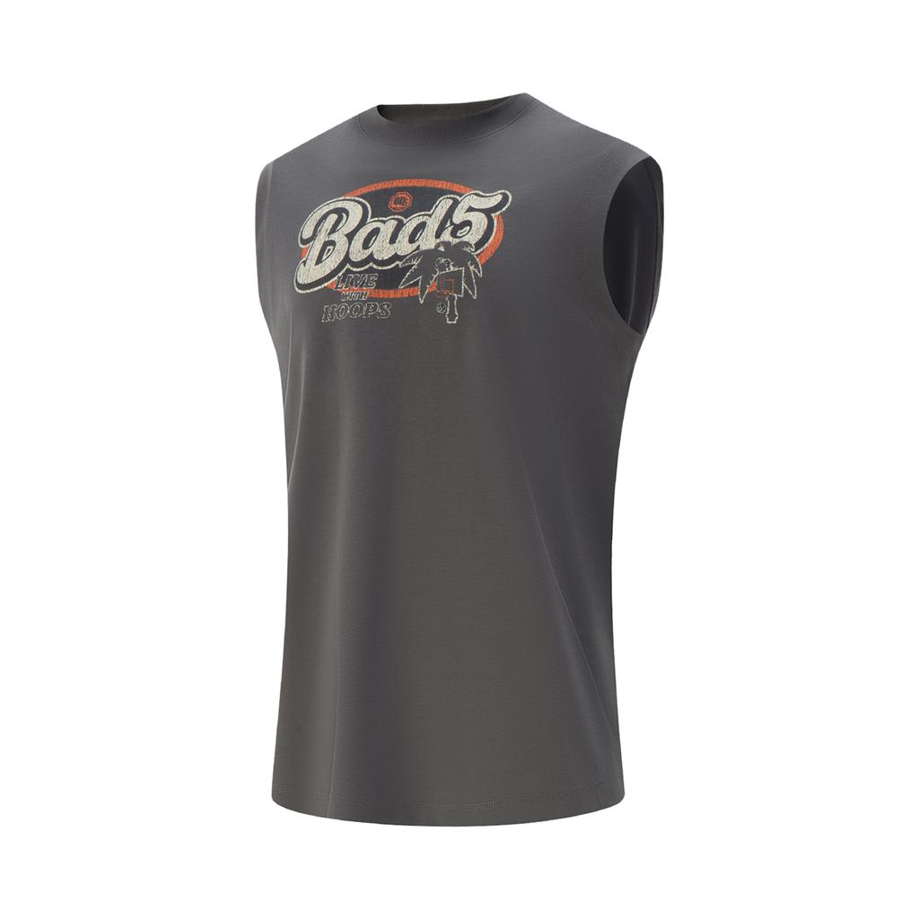 Li Ning Bad Five Letter Round Neck Comfortable Breathable Versatile Sleeveless Vest Men Tops Coal-Gray AVSV073-5