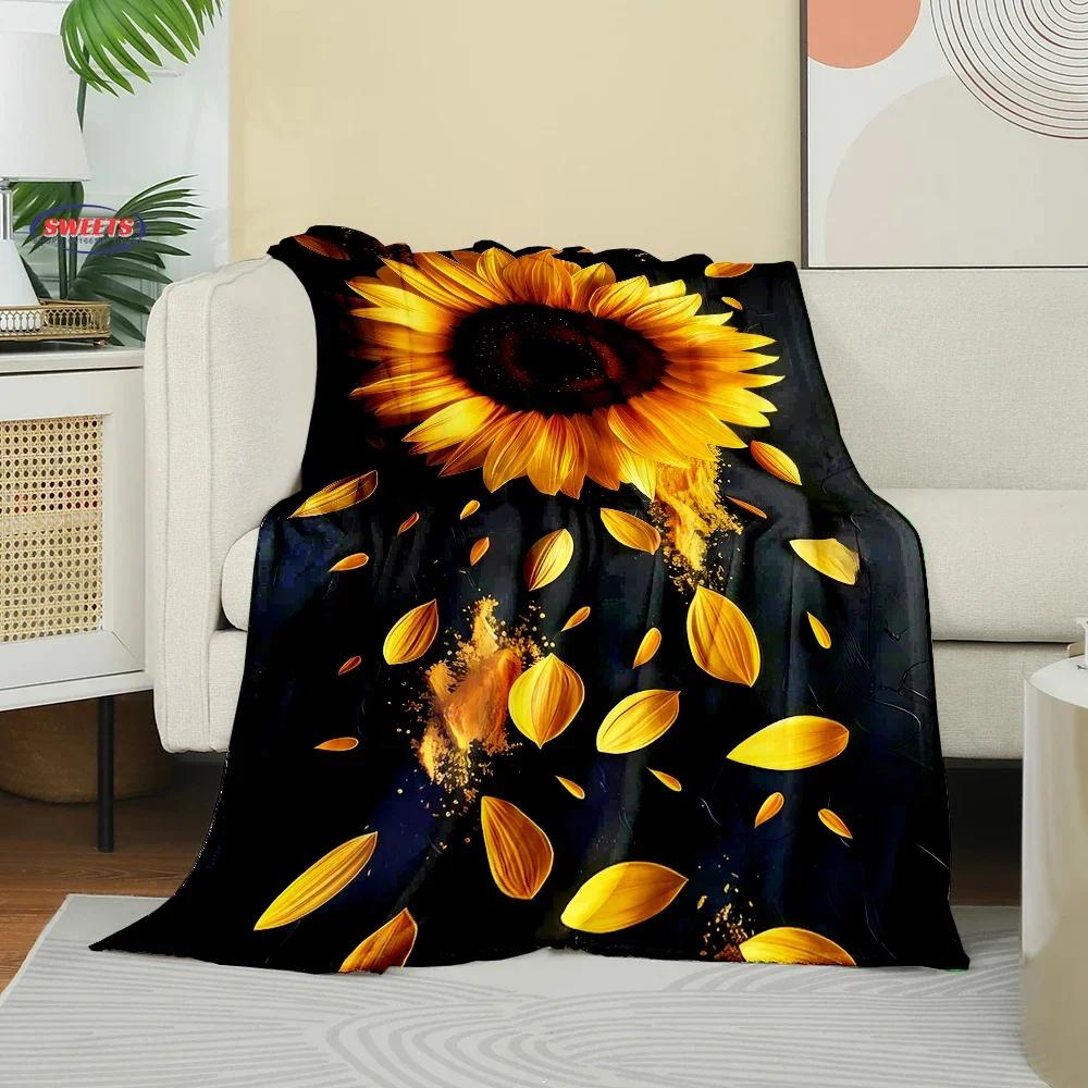 3D-Druck Blumenmotiv Sonnenblumen Weiche Flanelldecke für Bett Schlafzimmer Sofa Picknick, Überwurfdecke zum Zudecken Outdoor-Freizeit Nickerchen