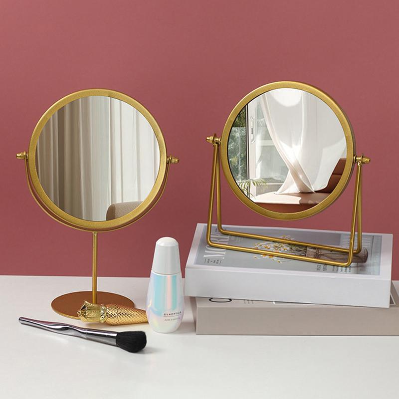 Makyaj ve Soyunma Masası Üstü Aynaları Ev Dekorasyonu İçin İskandinav Altın Yuvarlak Makyaj Aynası 360° Dönebilen Ayarlanabilir Kozmetik Ayna