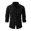 Autunno Inverno Camicie Casual da Uomo in Cotone Elasticizzato Lavato Moda Business Tinta Unita Camicia a Maniche Lunghe Uomo