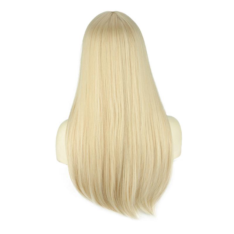 Synthetic Hair Blonde Wigs with Bangs Long Silky Straight Wig for Women Cosplay Wig Party Heat Resistant Daily Costume