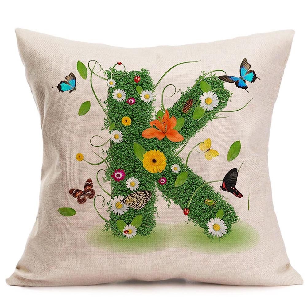 45 x 45 cm, englischer Buchstabe, Gras, Blütenblatt, Dekokissenbezug, Kissenbezug, Kissenbezug ohne Kern