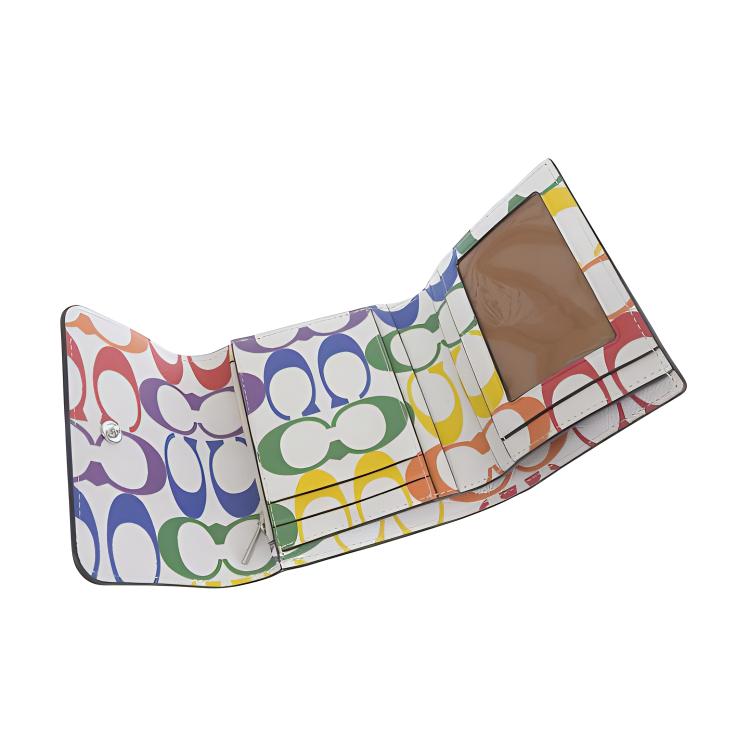 Coach Portafoglio Pieghevole 11 Colori Solidi Logo a Lettera Pelle a Grana Incrociata Portamonete Portafoglio Donna Bianco CJ662-SVCAH