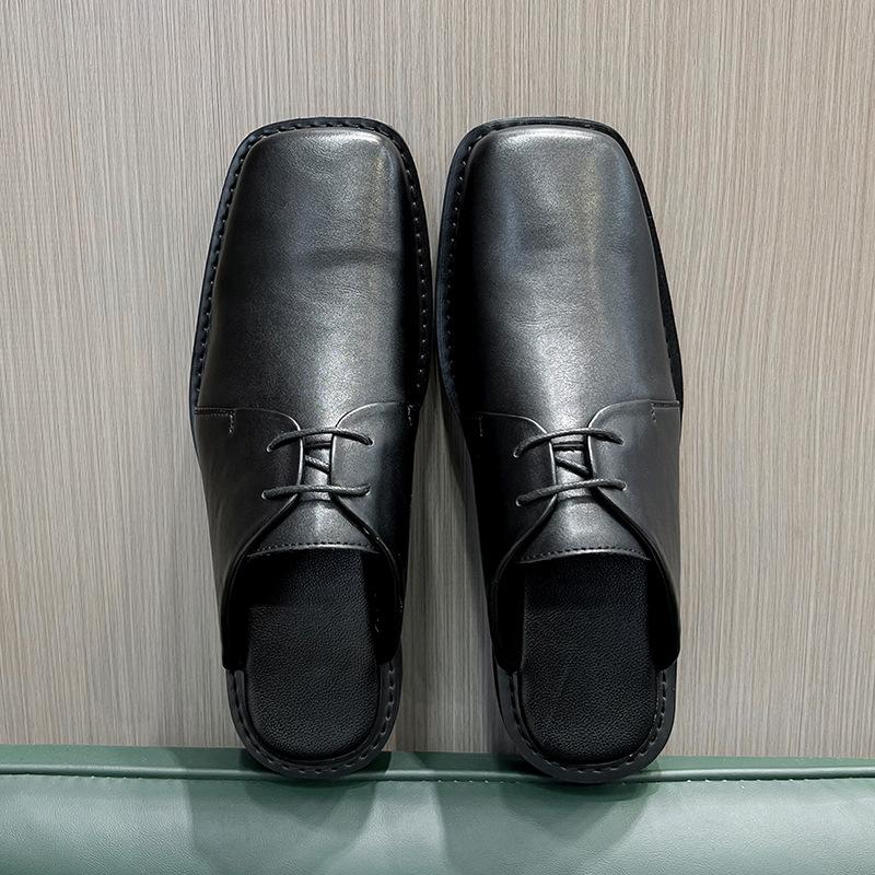 Internet celebrity half slippers men lazy one pedal men wearing slippers square head leather shoes half slippers men 36761-T