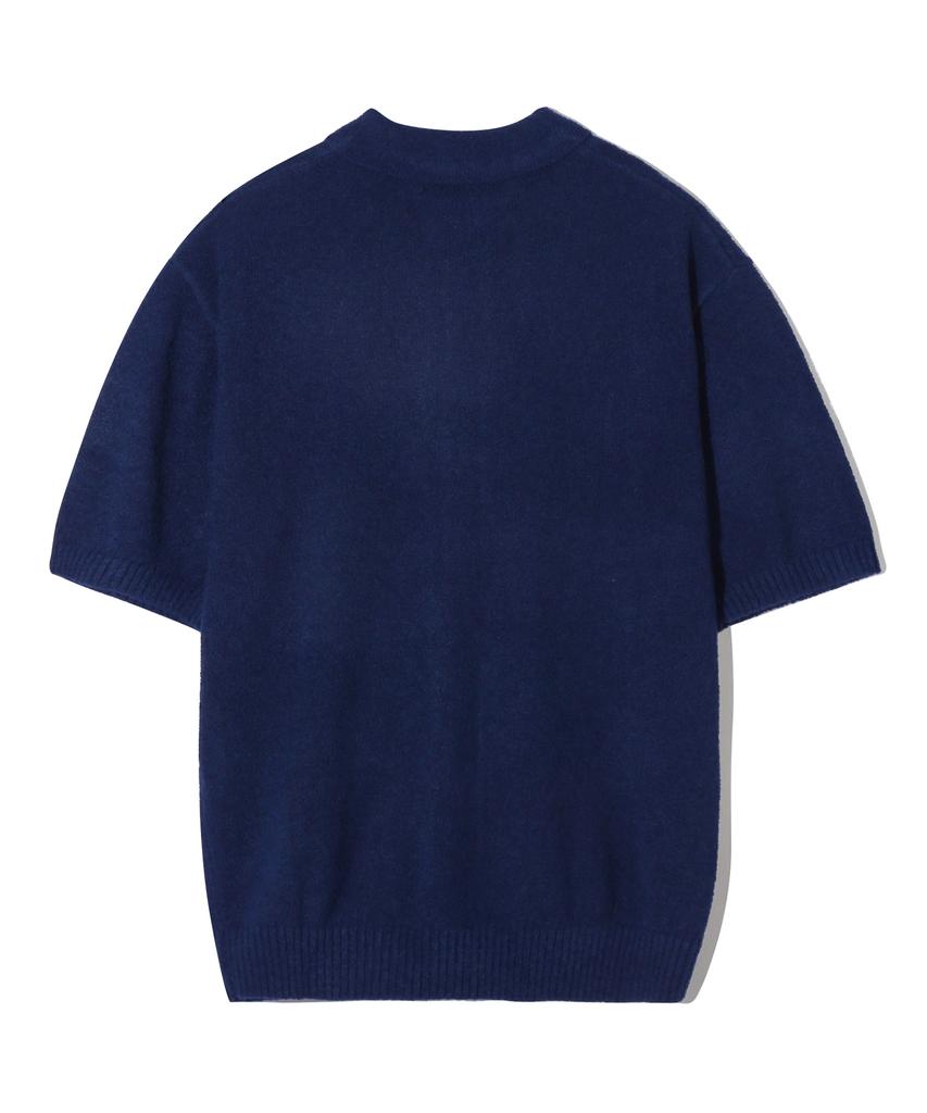 TRILLION Washable Boucle Collar Short Sleeve Knit (Current Navy)