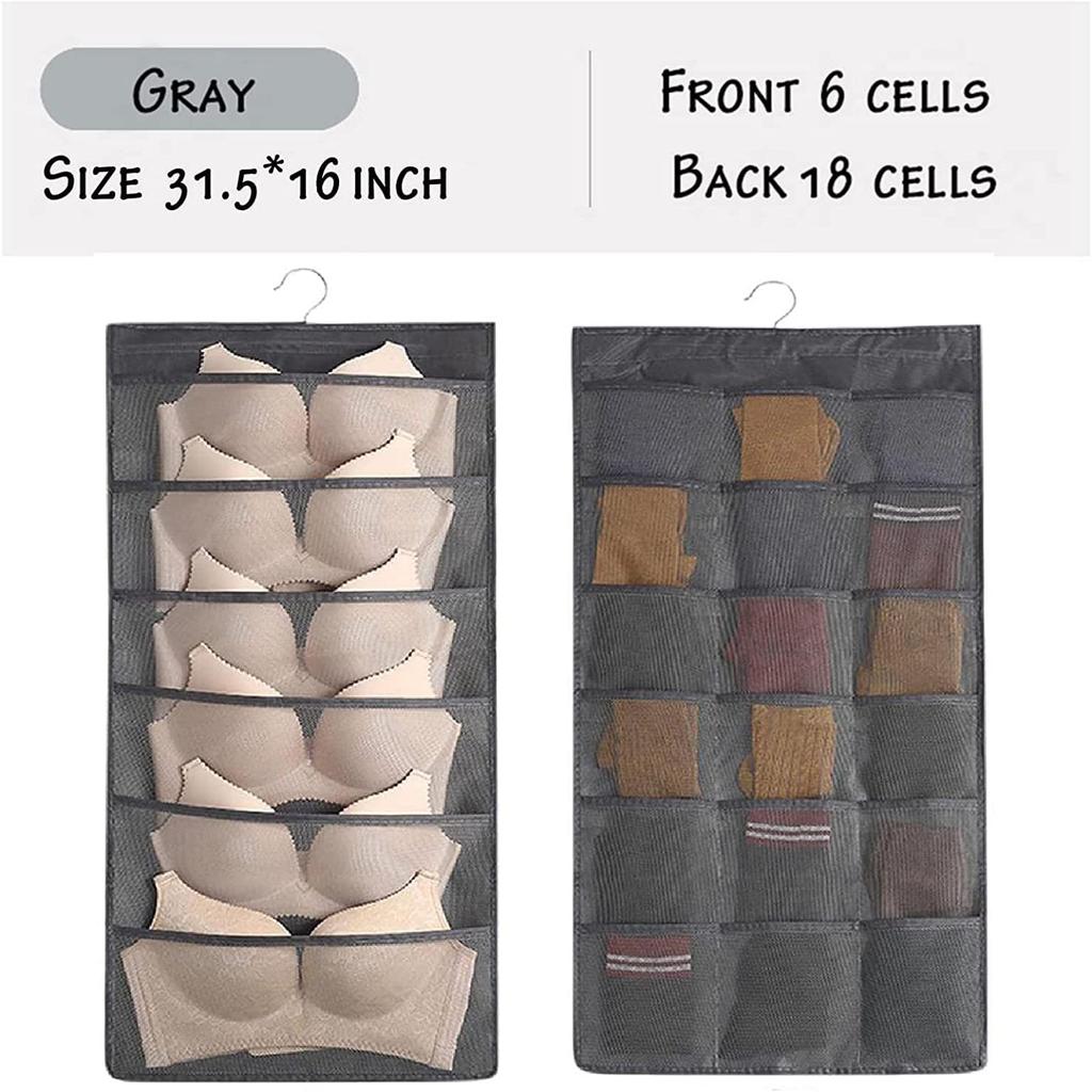 Durable Hanging Closet Organizer For Underwear Double Sided With Mesh Pockets Space Saving Storage Pocket Bra Socks Organizer