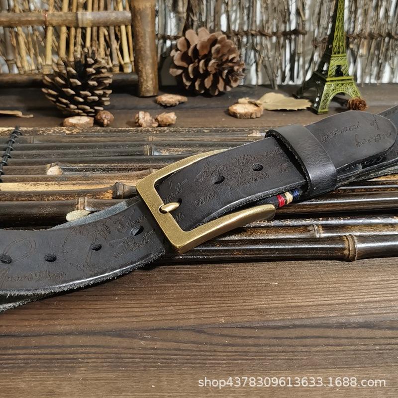 3.8 см Новый Ретро Гравированный Мужской Кожаный Пояс с Пряжкой-Штырем Персонализированный Модный Тренд Чистая Коровья Кожа Джинсовый Пояс 100cm