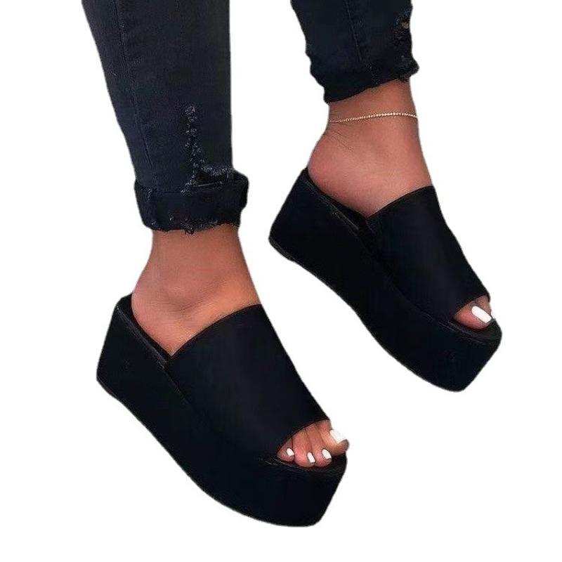 New Summer Women's Plus Size European American Style Camouflage Chunky Sole Platform One Strap Casual Slide Sandals