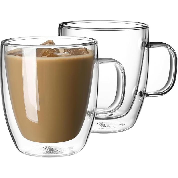 Sweese Double Wall Glass Coffee Mugs - 12.5 oz Insulated Clear Coffee Mugs Set of 2, Perfect for Espresso, Cappuccino, Latte, Americano, Tea Bag, set of 2